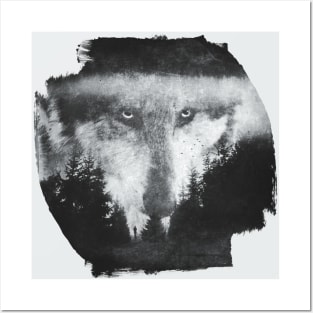 Wolf Over Landscape Double Exposure Posters and Art